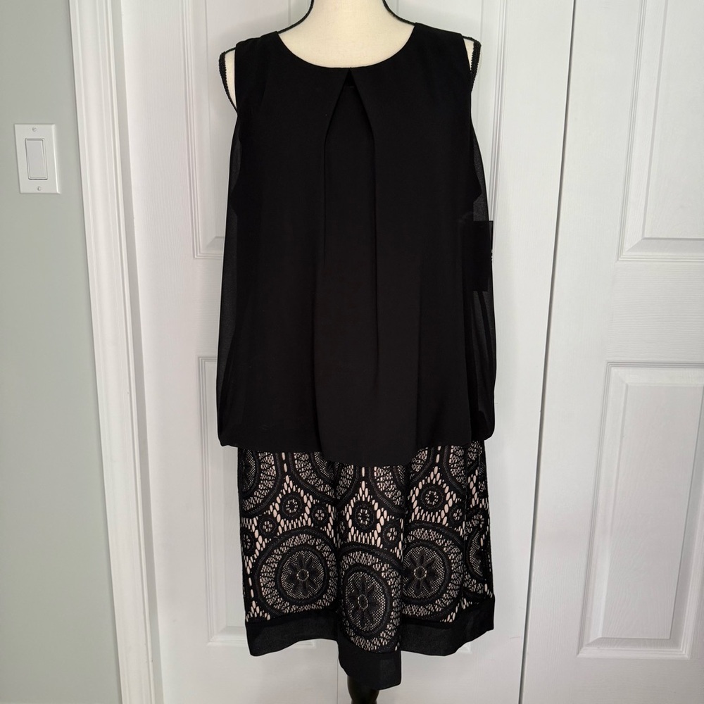 AB Studio Woman’s Black‎ Sleeveless Dress lace detail Size XL NWT